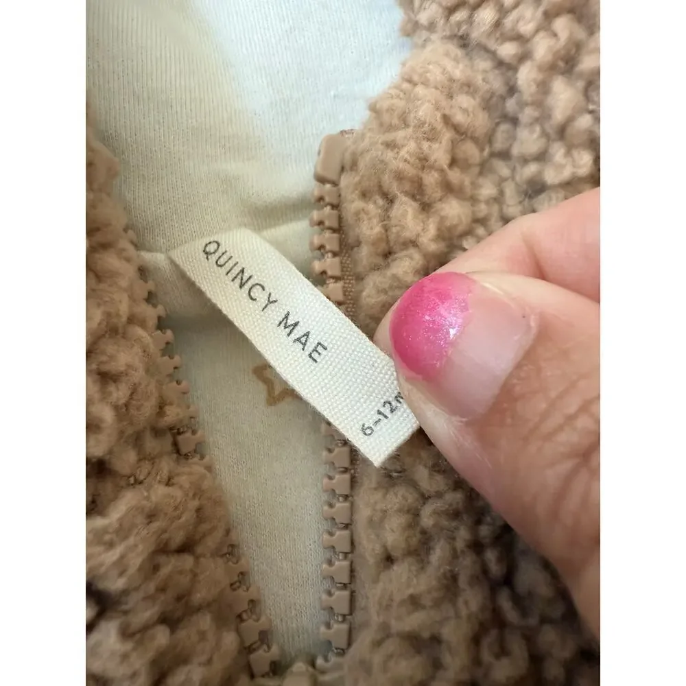 Quincy Mae Baby Beige Bear Hoded Jacket Size 6-12 M